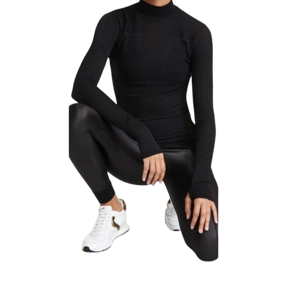 Alala Mirage Turtleneck Semi Sheer Black Nylon Size S